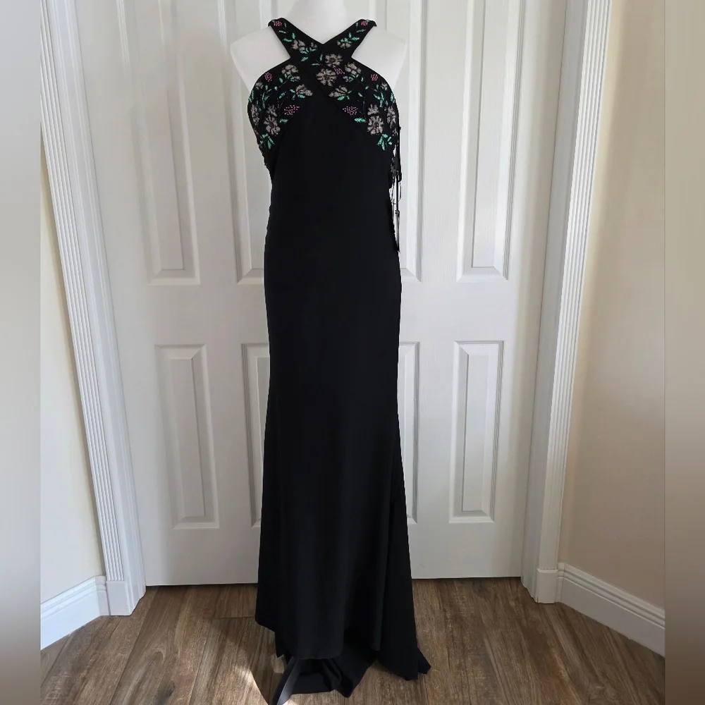 Pronovias Barcelona Embellished Black Halter Gown High-Low Hem-NWT Size 2 - Picture 5 of 15